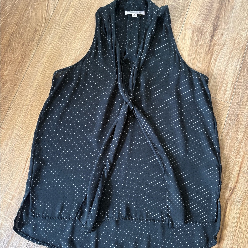 Black Polka Dot Sleeveless Tie-Front Top